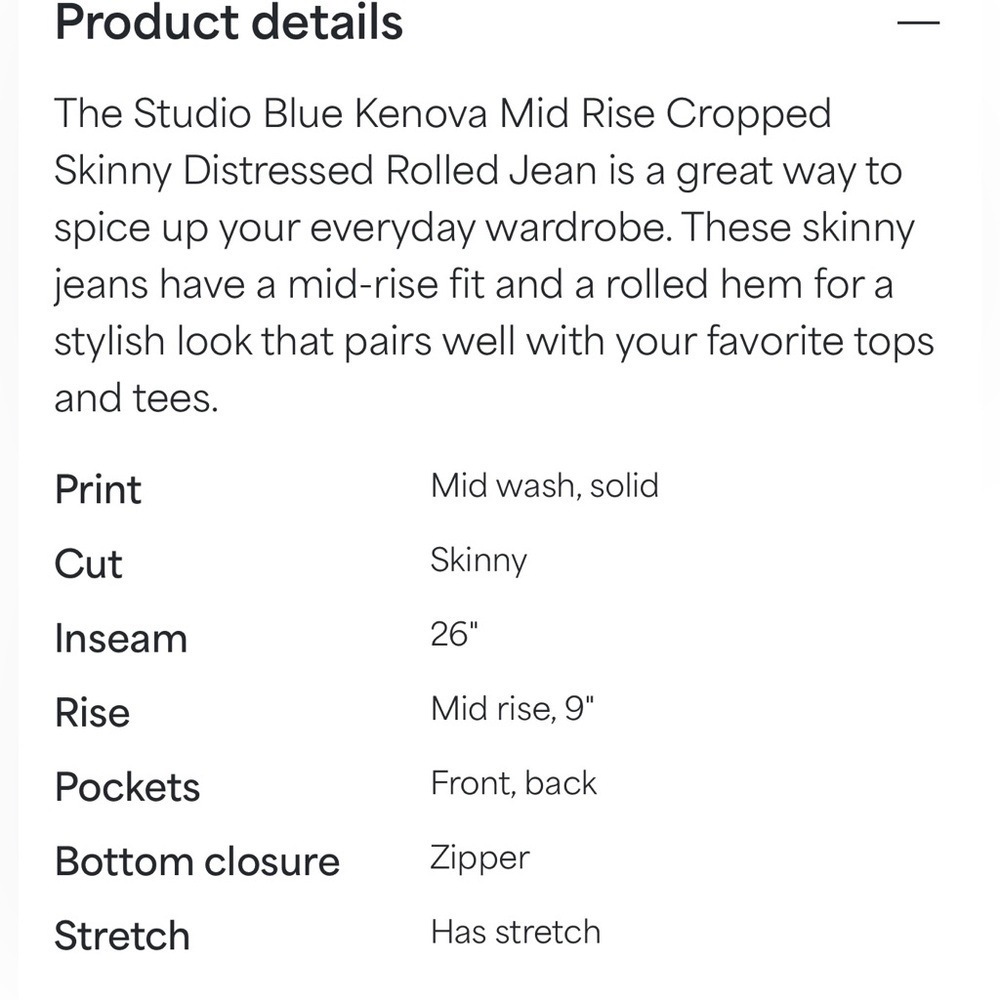 Studio Blue Kenova Mid Rise Cropped Skinny Jeans – Size 26 - Picture 4 of 6